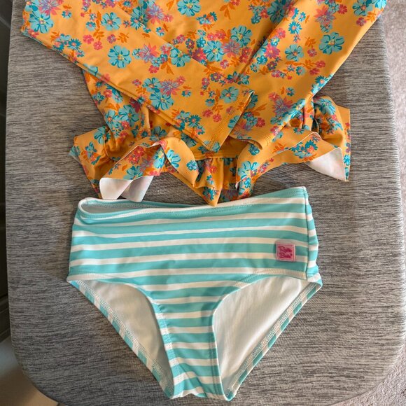 Girls RuffleButts Long Sleeve Tankini, Size 6 - Picture 3 of 4